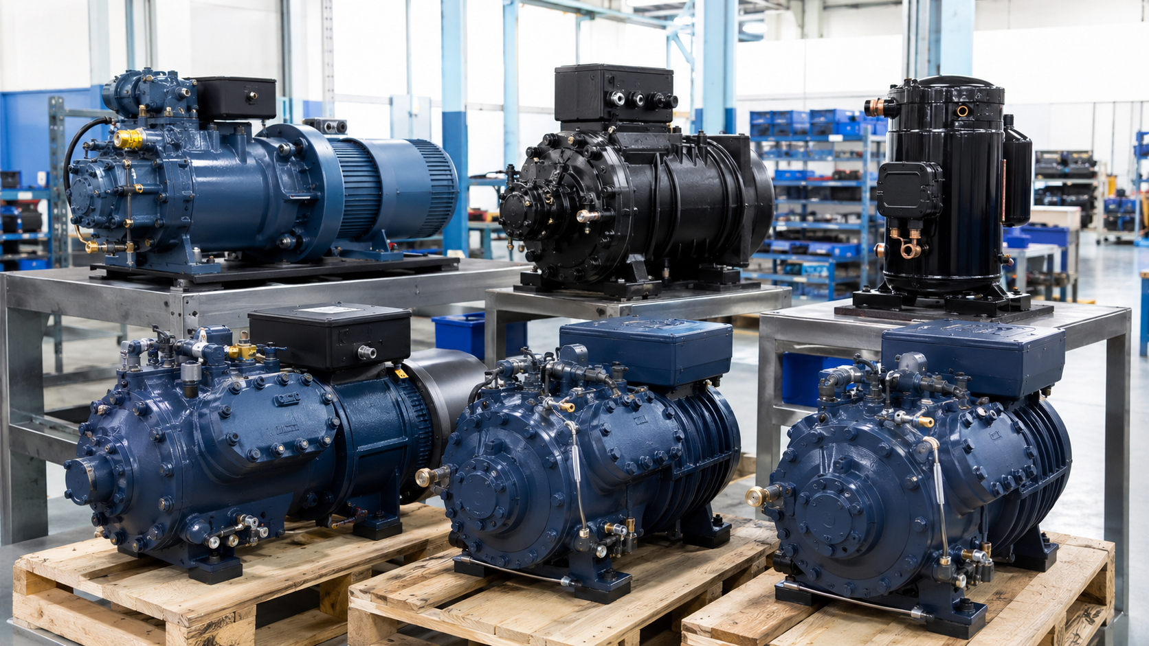 Commercial compressors prepared for workshop service