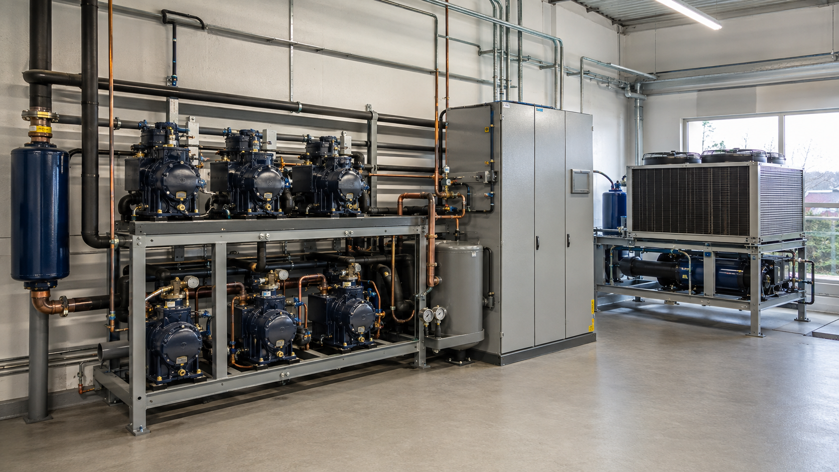 Commercial refrigeration rack system and condensing equipment
